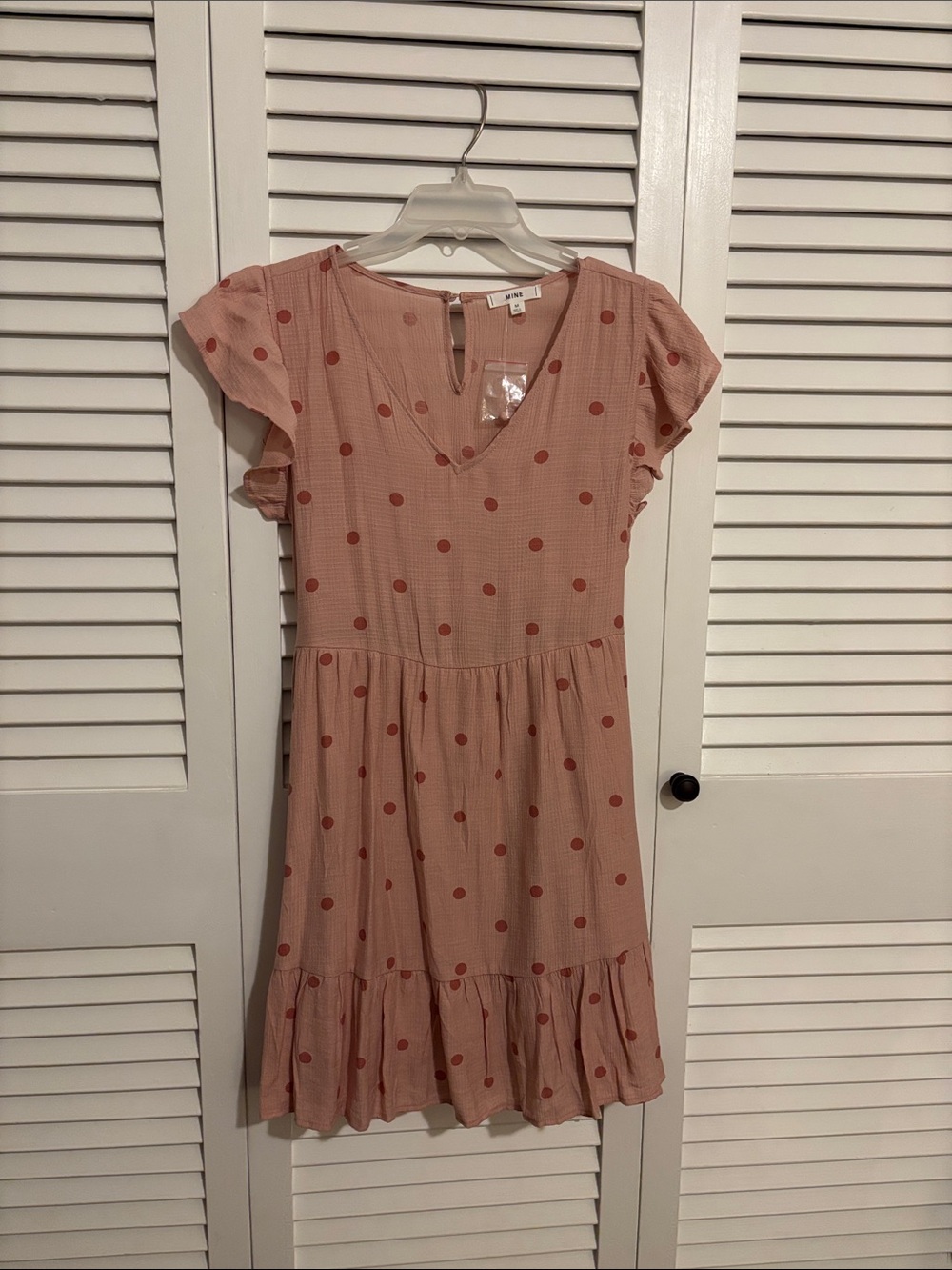 mine Pink Polka Dot Knee- Length Ruffle-Hem Casual Dress